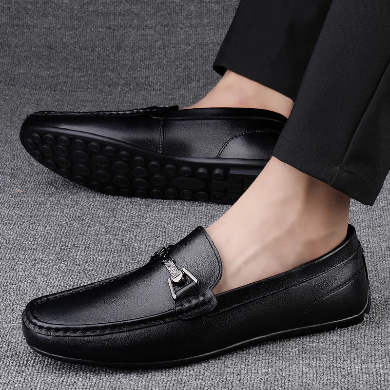 

Luxury Brand Genuine Leather Casual Shoes Men Autumn Slip-on Loafers Soft Italian Cow Leather Flats Formal Dress Wedding Shoes
