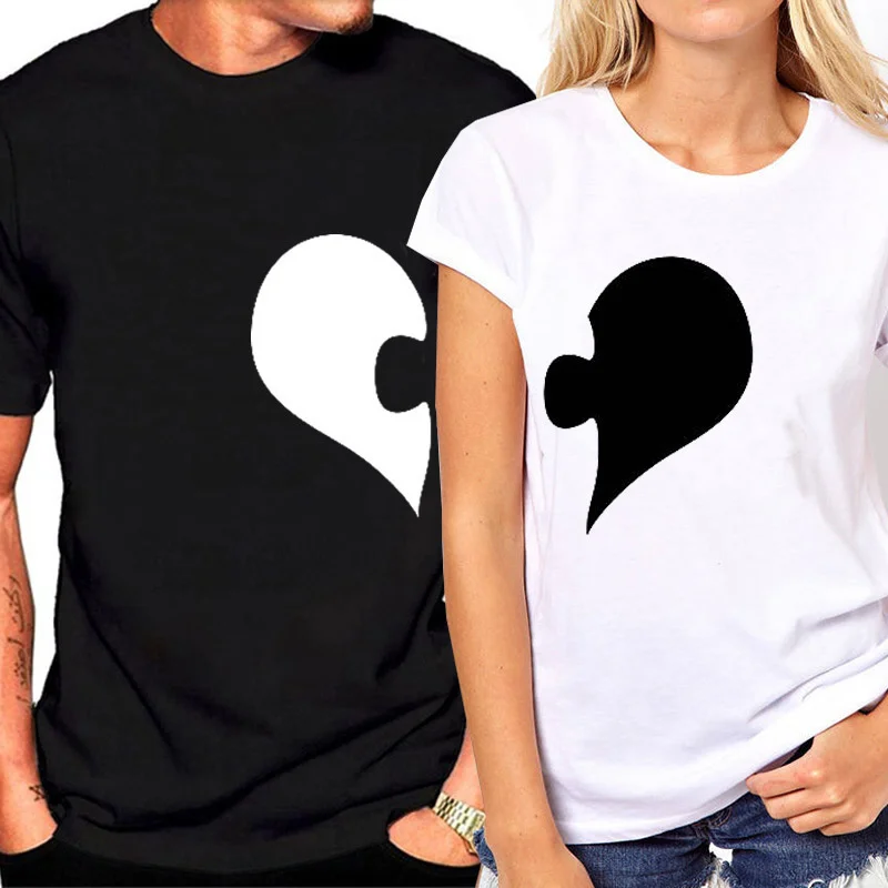 

Stitched Heart Print CoupleT Shirt Short Sleeve O Neck Lovers' Tshirt Women Men Tee Shirt Tops Clothes Camisetas Mujer DW269