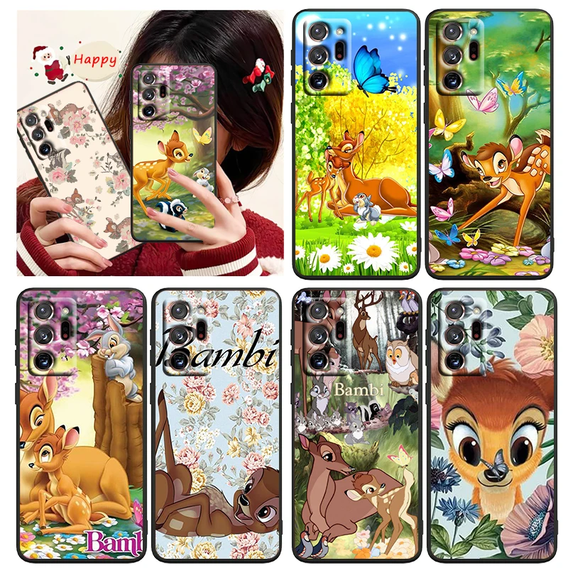 

Bambi Disney Cartoon Phone Case Black For Samsung A73 A70 A20 A10 A8 A03 Note 20 10 9 Ultra Lite Plus F23 M52 M21 j7 j6