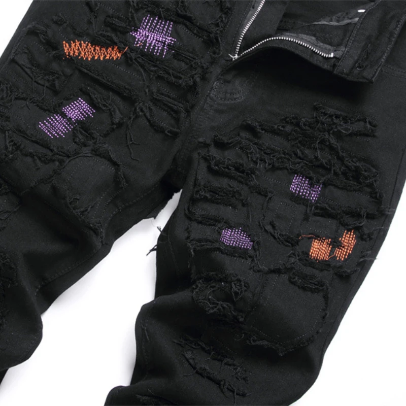 Fashion Irregular Distressed Ripped Jeans 2023 Casual Denim Pants Men Punk Biker Jeans Streetwear Slim Fit Hip Hop Pants Joggers