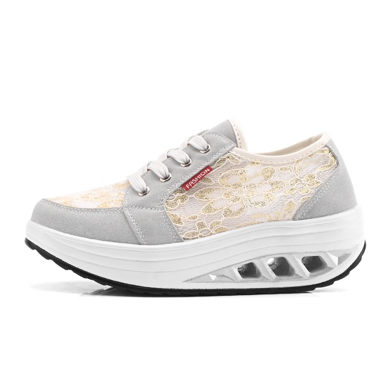STRONGSHEN Women's  Shoes Spring Breathable Lace Hollowed Out Non-slip Wear-resistant Comfortable Shock-absorbing Rocking Shoes