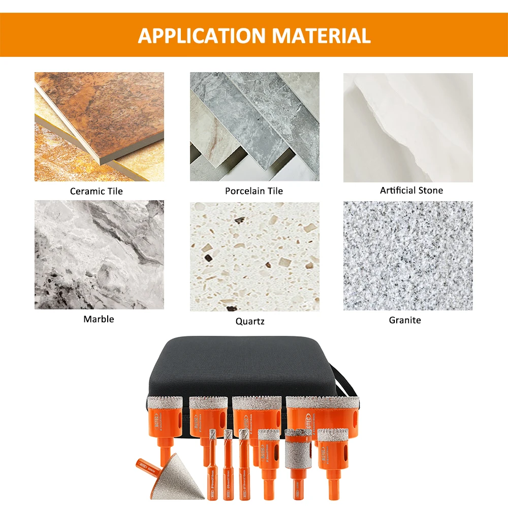 BGTEC EVA Box 11 шт. треугольные 6/8/10/20/25/28/32/45/50/65 мм алмазные сверла + 35 коническая фаска