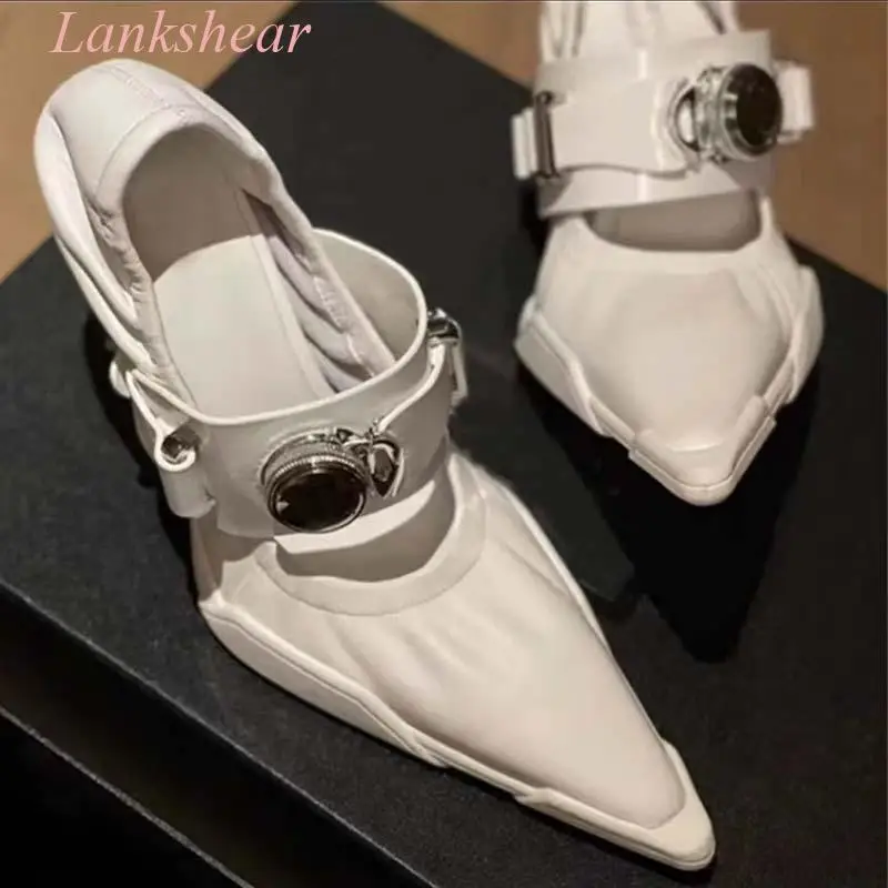 Женские Новые Белые балетки 2024 туфли Muller с острым носком и одной пряжкой на