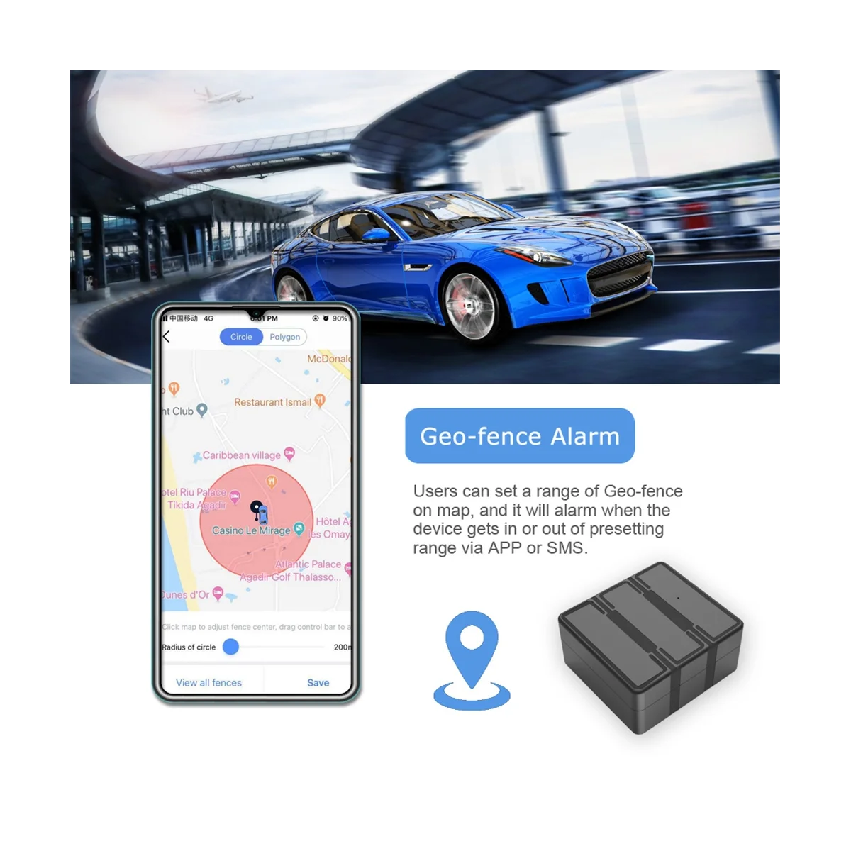 4G GPS-трекер с низким зарядом батареи Электронная сигнализация портативное