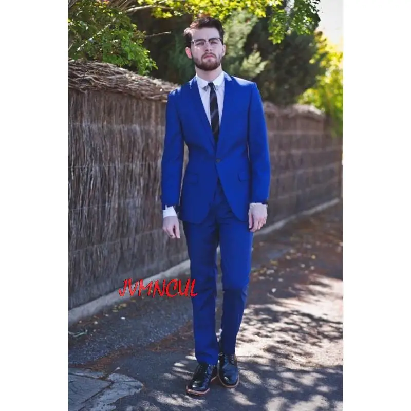 

Fashion Royal Blue Groom Tuxedos Notch Lapel Groomsmen Wedding Tuxedos Popular Men Formal Blazer Prom Jacket Suit(Jacket+Pants)