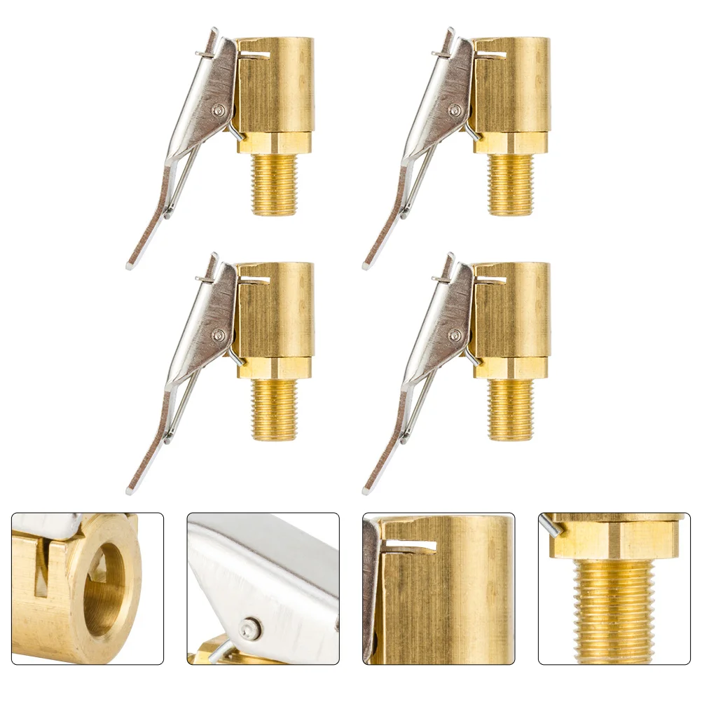 

4 pcs Brass Tire Air Inflation Open End Quick Switch Thread Air Pump Clips Tyre Valves for Truck Car