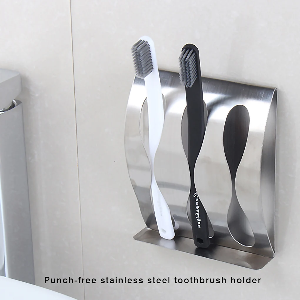 Toothbrush Holder Bathroom Storage Organizer Stainless Steel Tooth Brush Holder Cup Shelf Wall Mounted Adhesive Shaver Rack Case