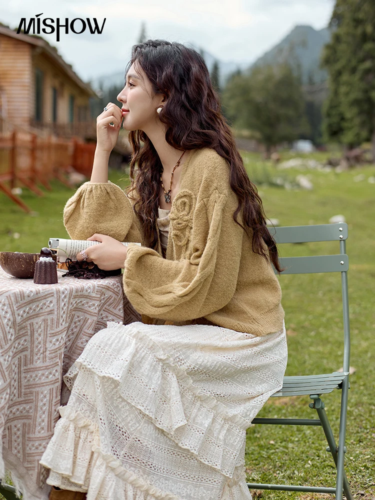 Женский мягкий шерстяной свитер MISHOW 2024 Осенний вязаный кардиган с цветами