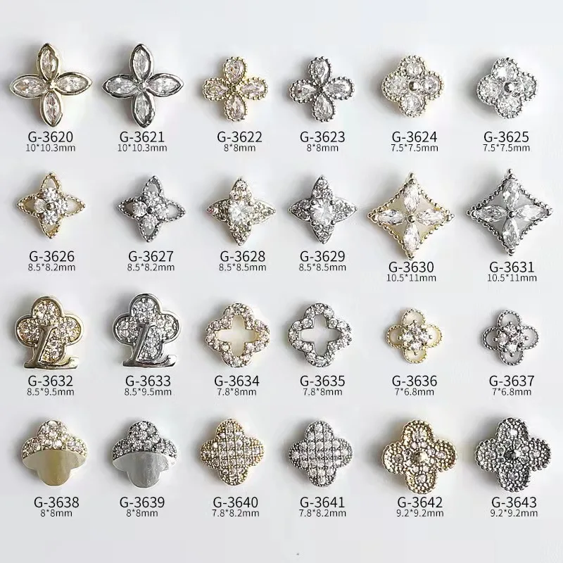 

3/5/10pcs Luxury Gold plated Clover Nail Art Decorations Glitter Nail art Charms Alloy Planet Charms for Nail Decorations Zircon