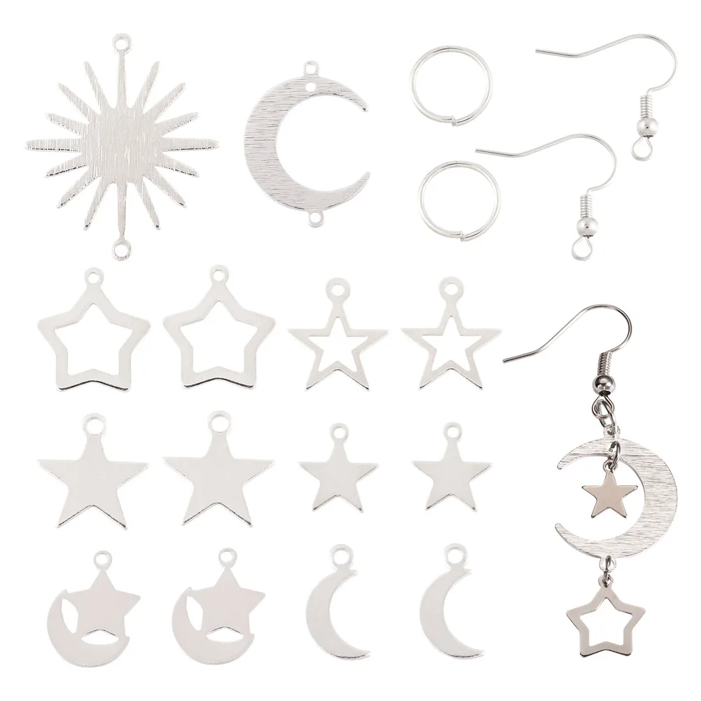 

120pcs Small Moon Star Brass Charms Earring Hooks Iron Jump Rings For Drop Earrings Making DIY Handmade Jewelry Findings Kit