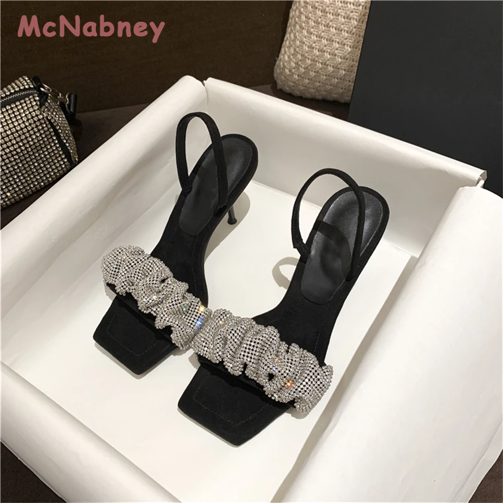 2023 Star Style Luxury Rhinestones Women Sandals Elegant Stiletto High Heels Slingback Gladiator Sandals Summer Party Prom Shoes