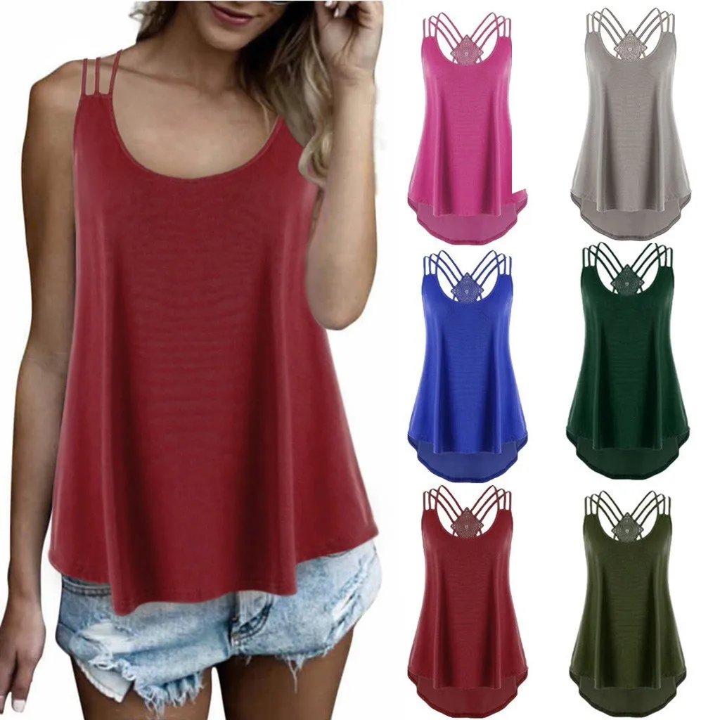 

Hot Sale Tank Tops Fashion Women Casual Solid V Neck Vest Tops Strappy Summer Beach Cami Tank Top Bandages Camisole Streetwear