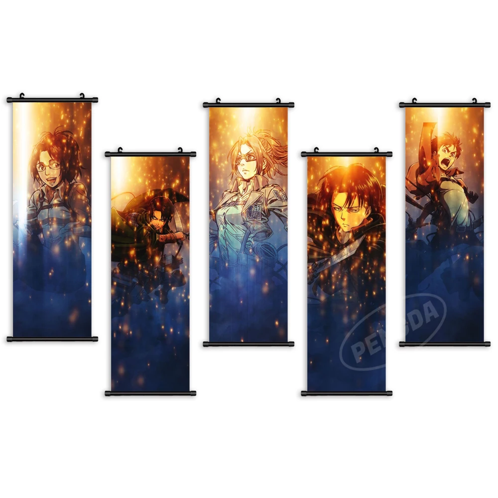 

Hanging Manga Vintage Decorative Scroll Paintings for Living Room Japanese Anime Figure Eren Jaeger Home Prints Poster Canvas