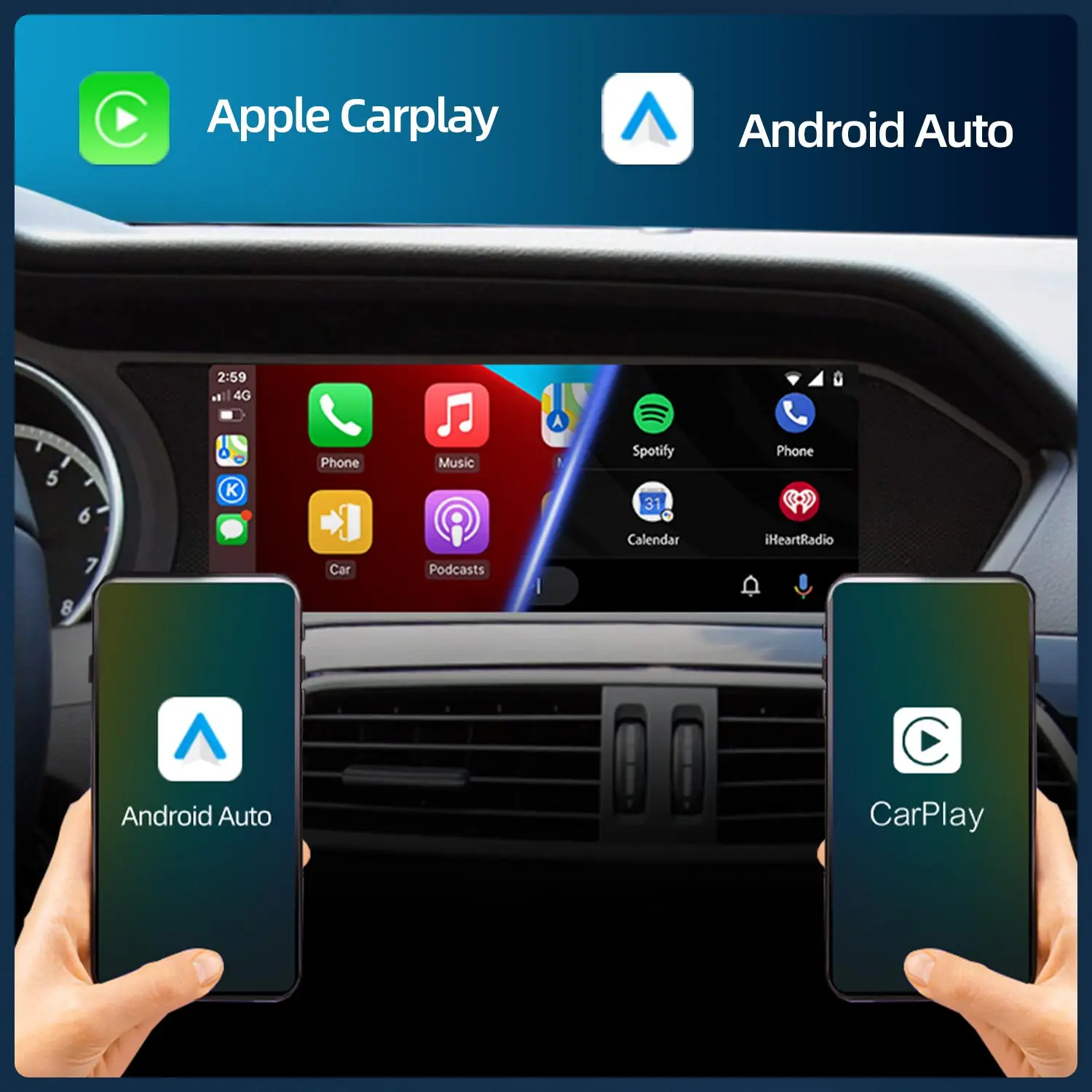 Фото Беспроводной CarPlay для Mercedes Benz C-класса W204 S204, мультимедийный видеоплеер с сенсорным экраном, Android Auto, центральный монитор №4