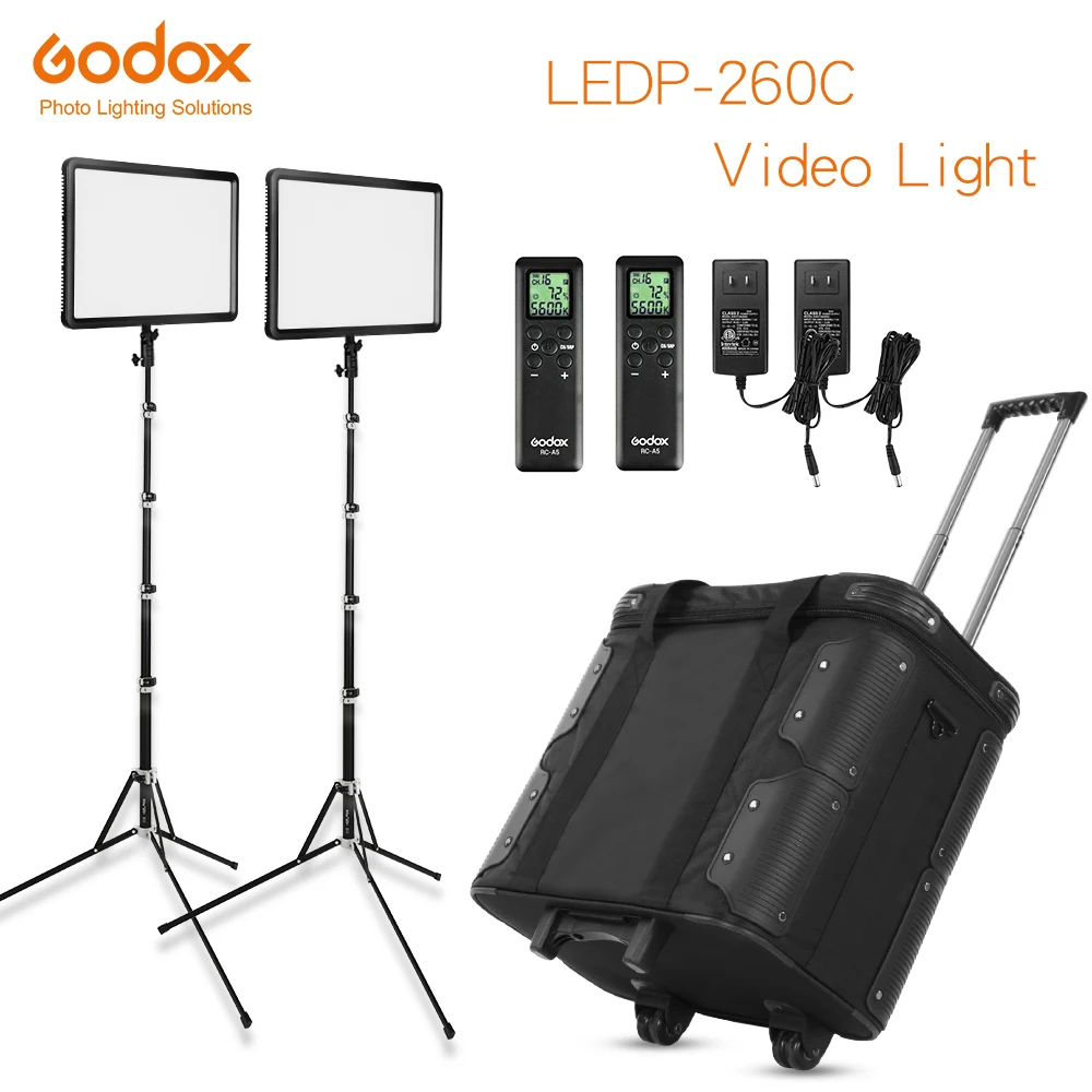 

Набор для непресветильник освещения Godox 2x LED P260C 3300-5600K, комплект для фото-и видеосъемки с подставкой и чехлом для переноски