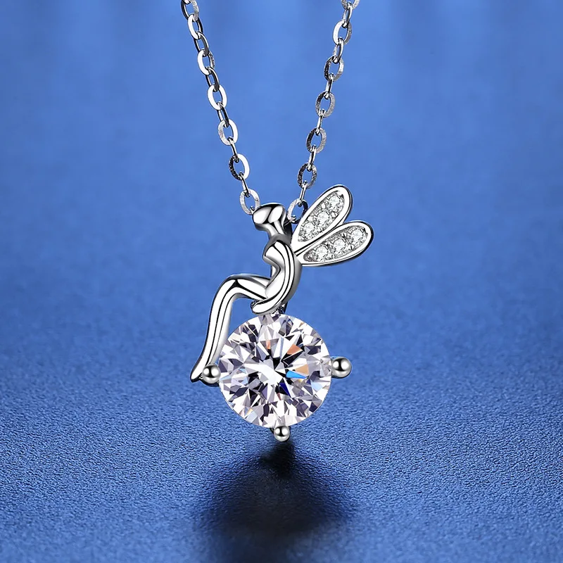 

D color 925 Sterling Silver Fairy Necklace Chain Excellent cut through the diamond test Mosanite 1CT carat boutique jewelry jewe