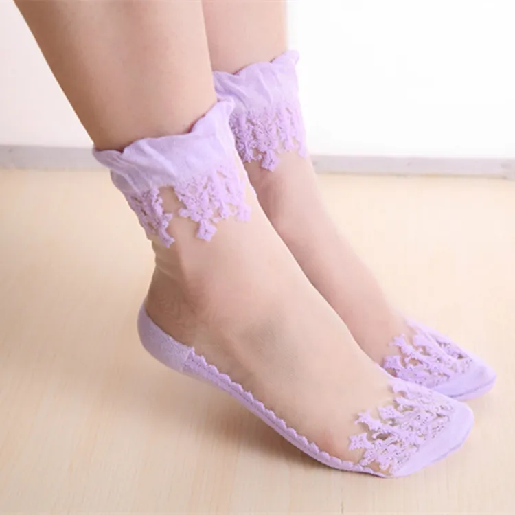 Lolita Women Invisible Lace Socks Thin Ladies Lace Boat Socks Hollow Non-slip Shallow Transparent Socks Women Cute Socks Kawaii