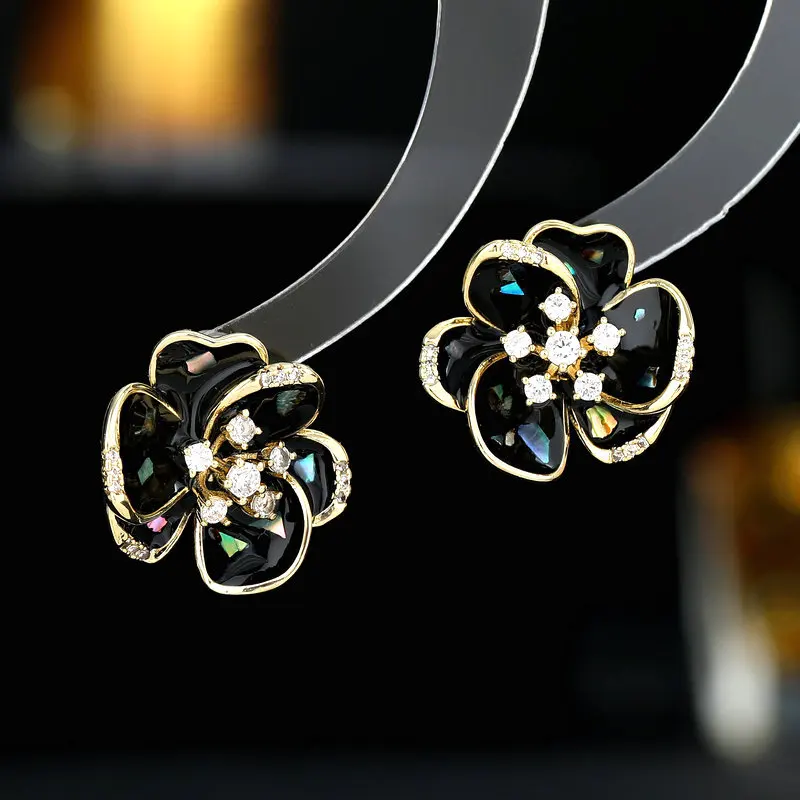 

High Quality 925 Sterling Silver Dropping Oil Three-dimensional Camellia Flower Studs Earrings For Women Fashion Jewelry LE247