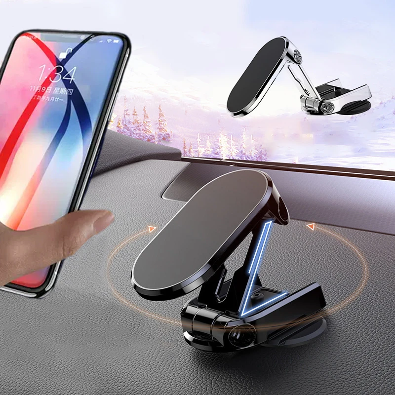 

Car Phone Holder Stand Magnetic Adjustable Rotation bracket Hidden Multifunction Mobile Phone Metal Paste Fold Car Stand