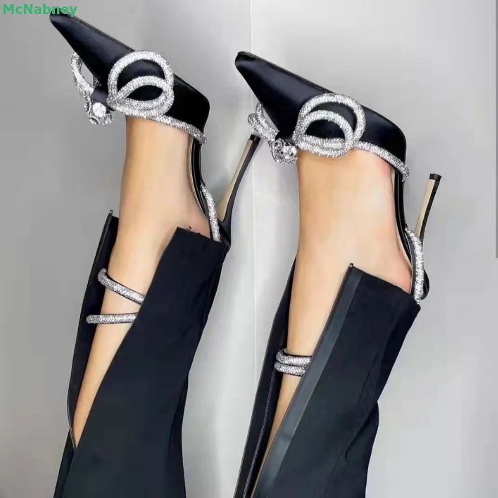 

Women's Elegant Satin Sandals Thin High Heel Pointy Toe Bling Butterfly-knot Fashion Women Ankle Buckle Strap Summen Shoes