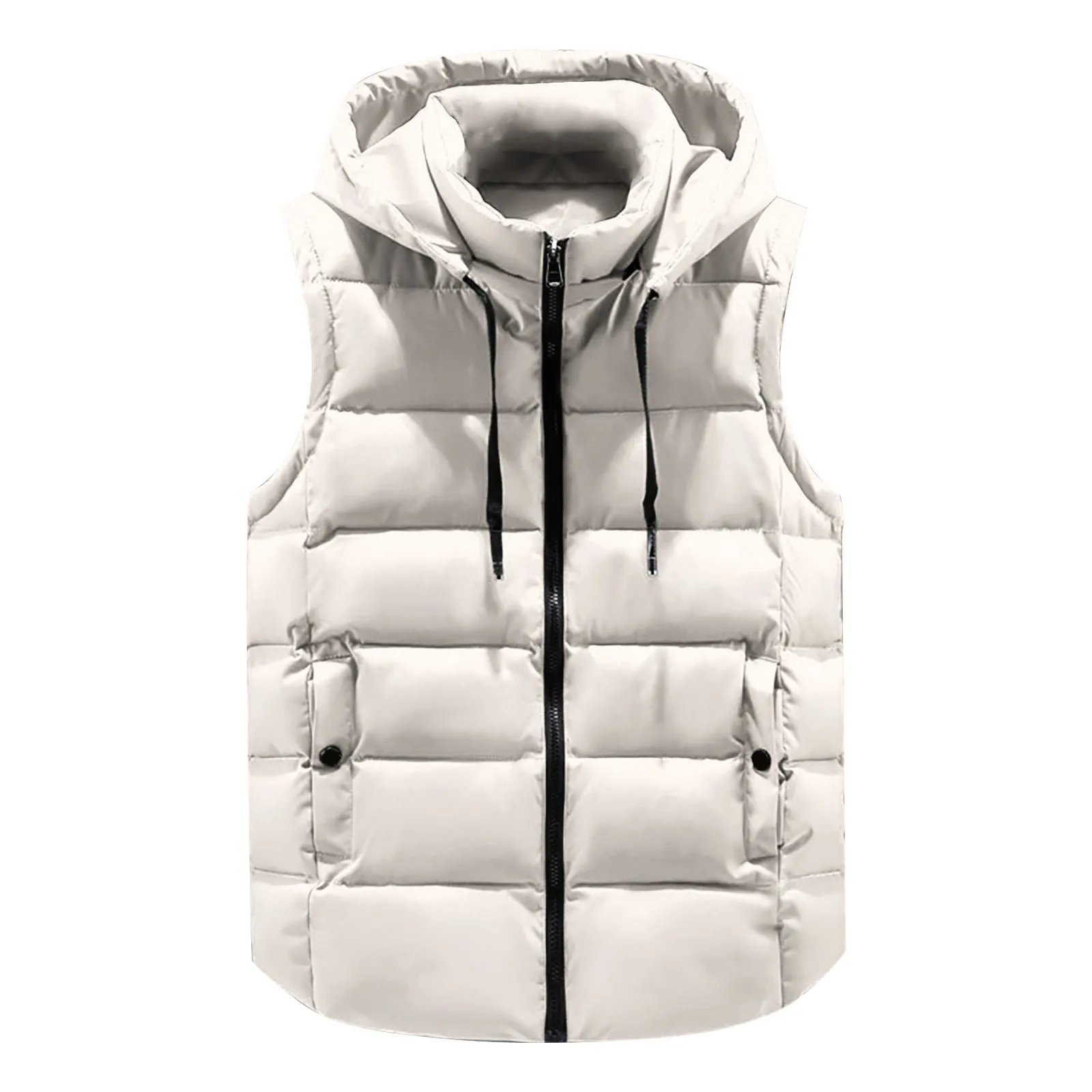 Women's Winter Warm Down Vest Coat Thick Padded Sleevele Outerwear Casual Vest Parka With Hood Zipper Solid Jacket Down Coat
