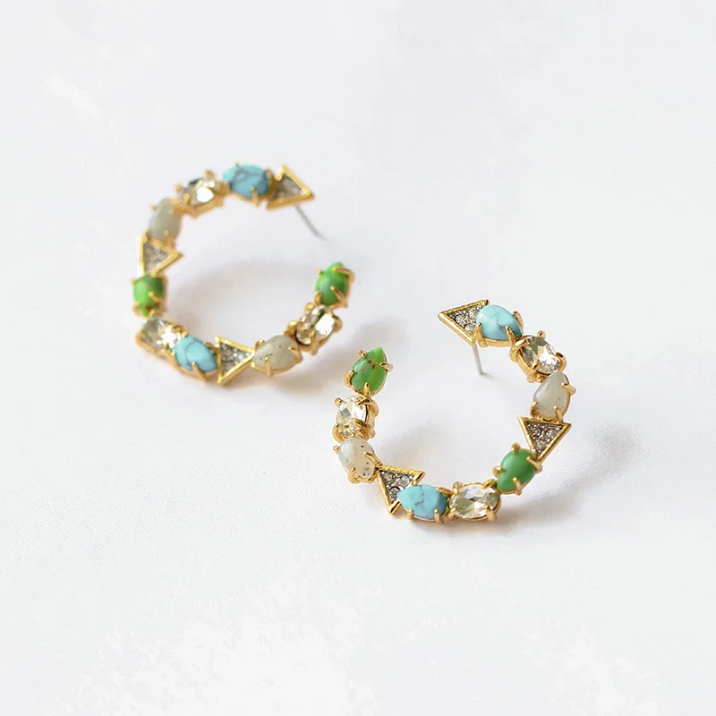 

gem c-shape classic stud earring for women ins retro metal fashion geometric advanced stud earring