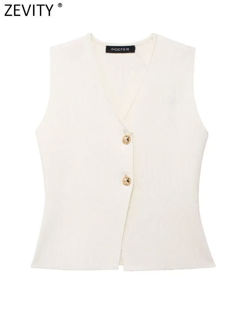 Женский модный вязаный свитер Zevity с V-образным вырезом без рукавов открытым