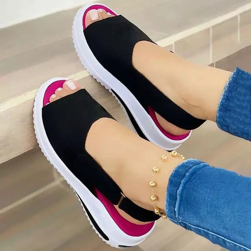 

2022 New Women's Platform Sandals, Elastic Fabric Shoes, Comfortable Walking, Casual, Summer Women Sandals