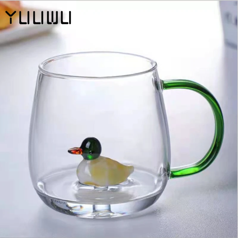 Cute Cartoon Animal Shape Glass High Borosilicate Glass Cold Drink Mug Coffee Cup Christmas Gift Juice Cold Drink Glass Cup