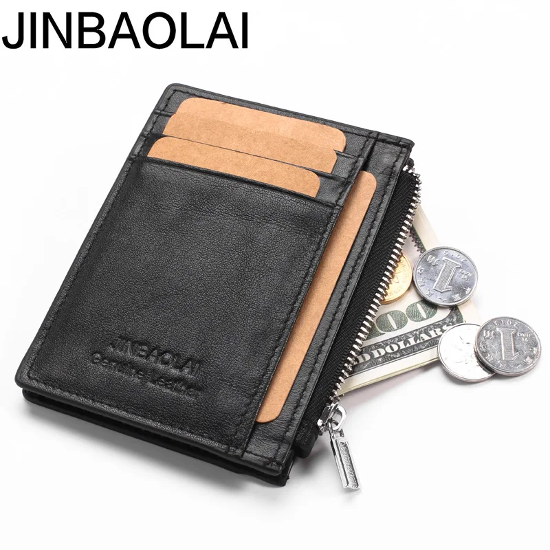

Mini Genuine Leather Men Wallet Slim Men's Wallets Small Male Purse Card Holder Cow Leather Coin Pocket Men Wallet Zipper Pocket