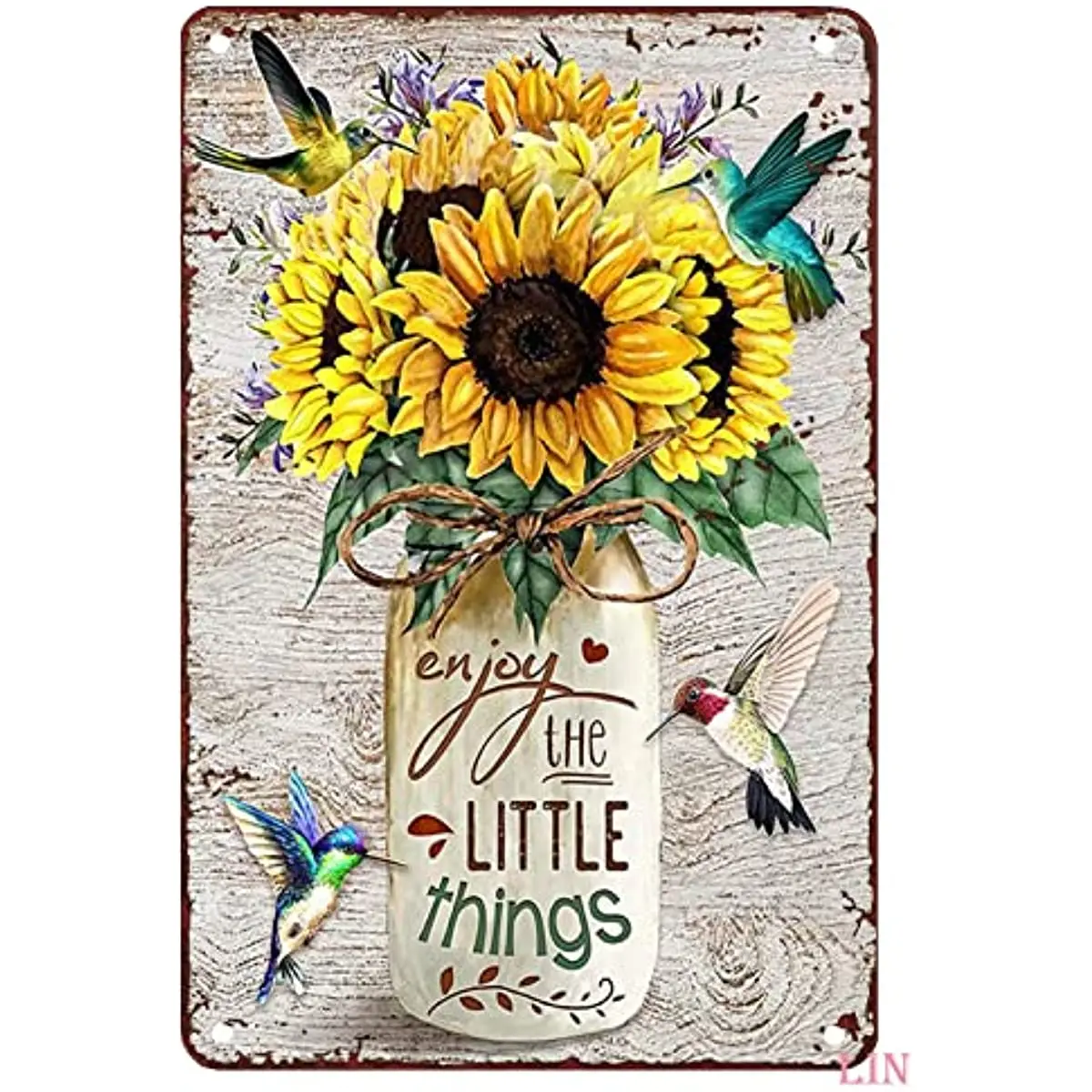 

New Retro Tin Sign Sunflower Metal Wall Decor Hummingbird Sunflower Enjoy The Little Things Metal Signs Vintage Room Decor