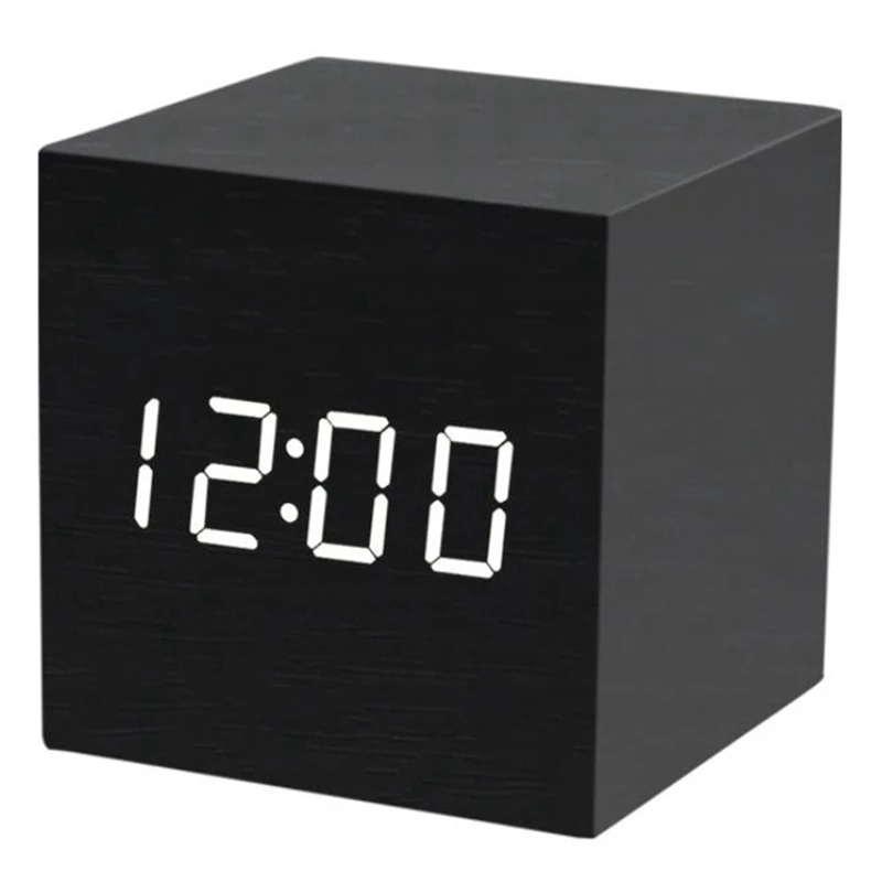

Часы светодиодные деревянные квадратные в ретро стиле, креативный будильник с голосовой активацией, Маленький Электронный Детский будильн...