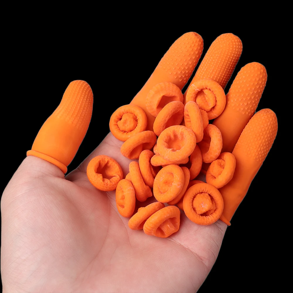 

100 шт. напальчники оранжевые многоразовые натуральные резиновые латексные Нескользящие напальчники защита для пальцев промышленные перчатки инструмент для дизайна ногтей
