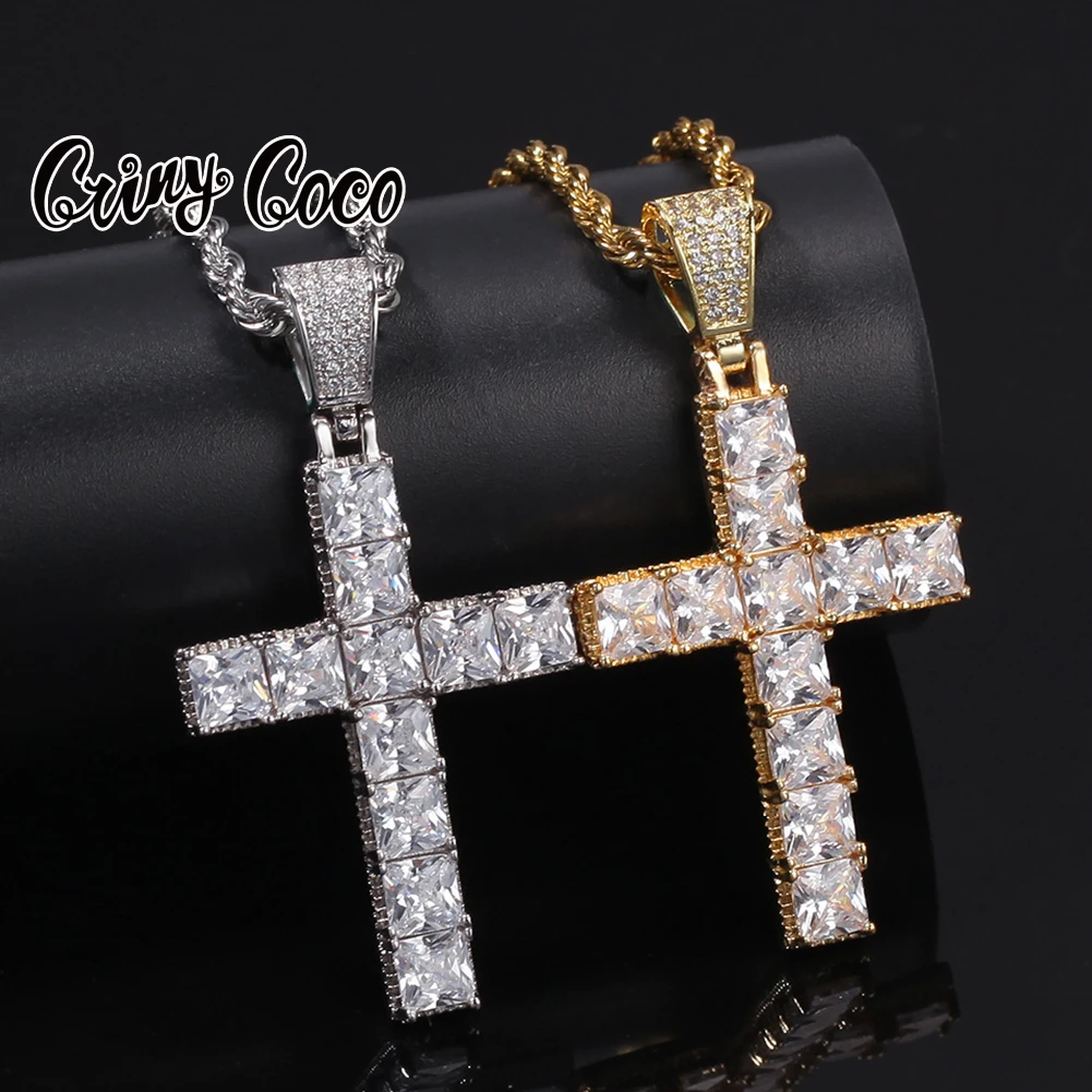 

Cring Coco Cross Pendant Punk AAA Cubic Zirconia Simple Design Necklace Stainless Steel Chain Necklaces Jewelry for Women Men