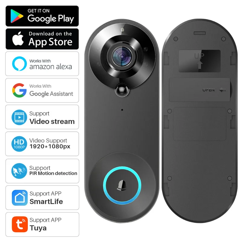 

Умный видеодомофон Tuya, 1080P, Wi-Fi, двусторонний звук, поддержка Alexa Echo Show, Google Home