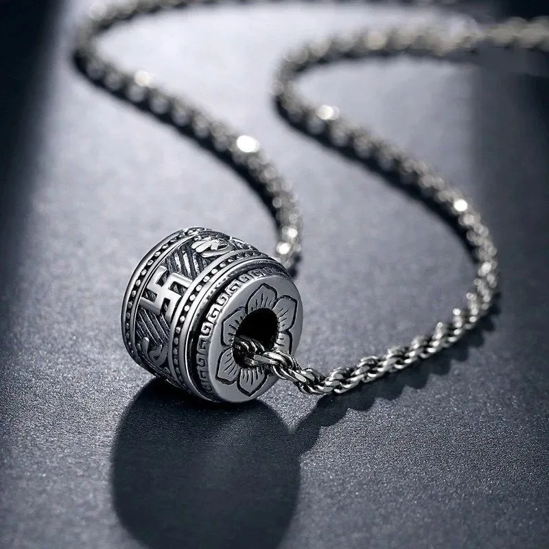 

S925 Silver transshipment bead pendant six-word true words necklace retro accessories lovers birthday gift direct sales goth