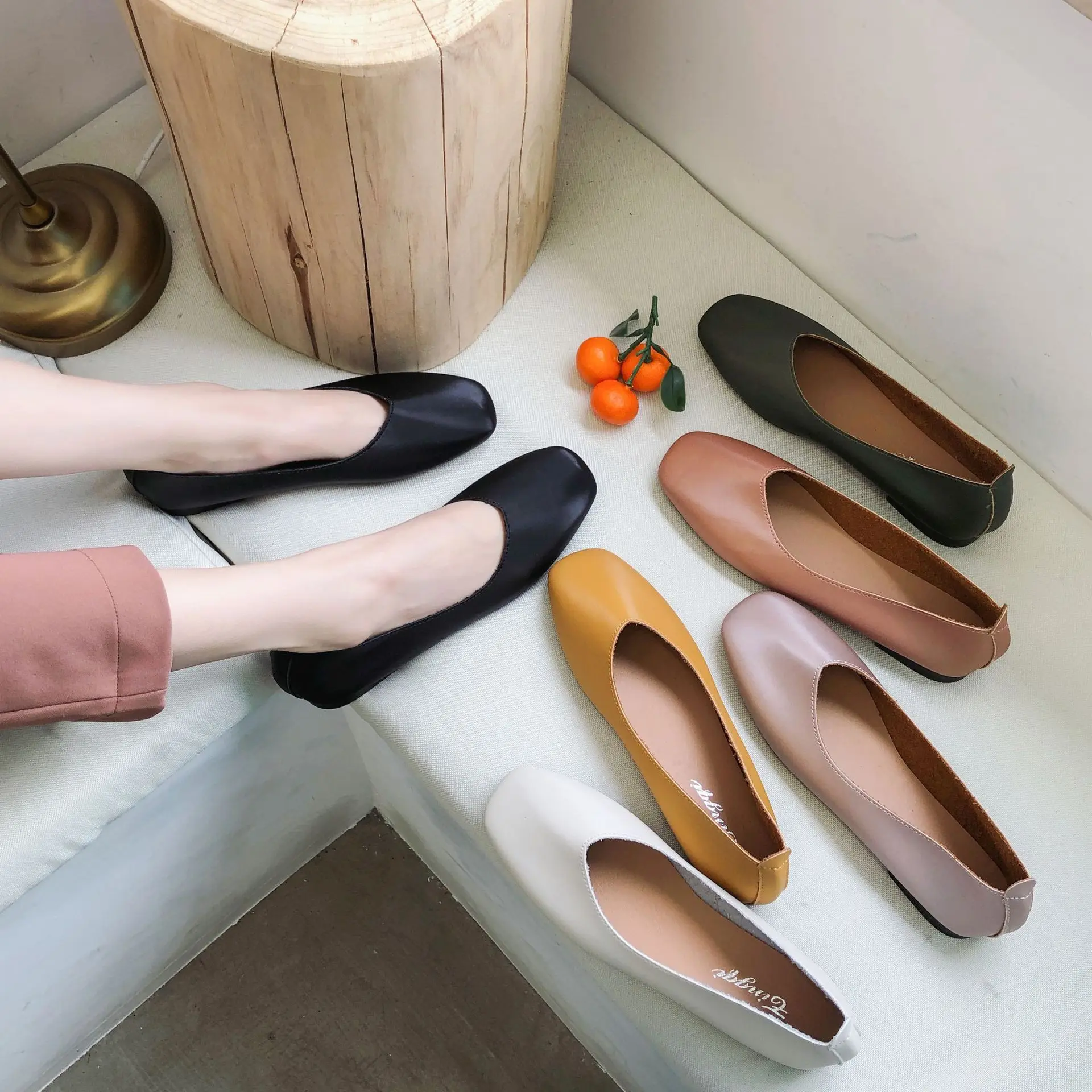 

Shallow Mouth Square Toe Shoes Woman 2022 Female Footwear Casual Sneaker New Comfortable Summer Dress Grandma Retro Flat Rubber