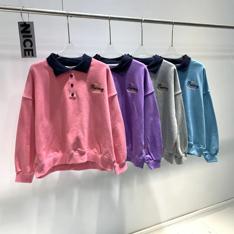 

high quality long-sleeve simple Polo hoodies Women oversized sweatshirt Fashion loose casual Streetwear women clothing