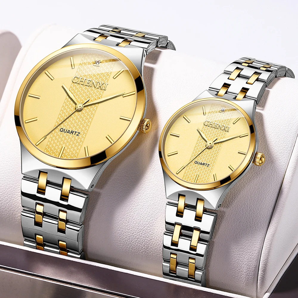 CHENXI Stainless Steel Couple Watches For Women Men Waterproof Quartz Wristwatches Ultra-thin Fashion Luxury Lover's Watch Gifts