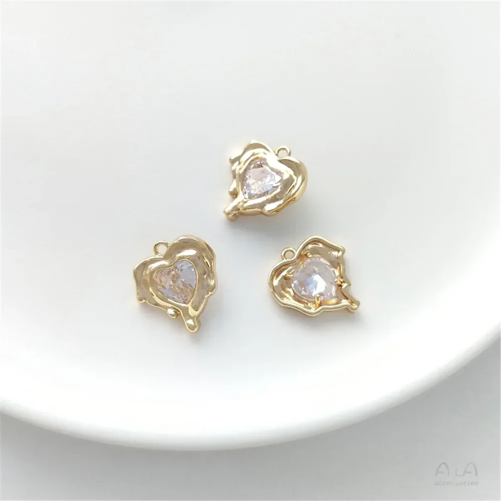 1 шт. 14-каратное золото посылка с циркониевым кулоном в форме сердца лавы подвеска