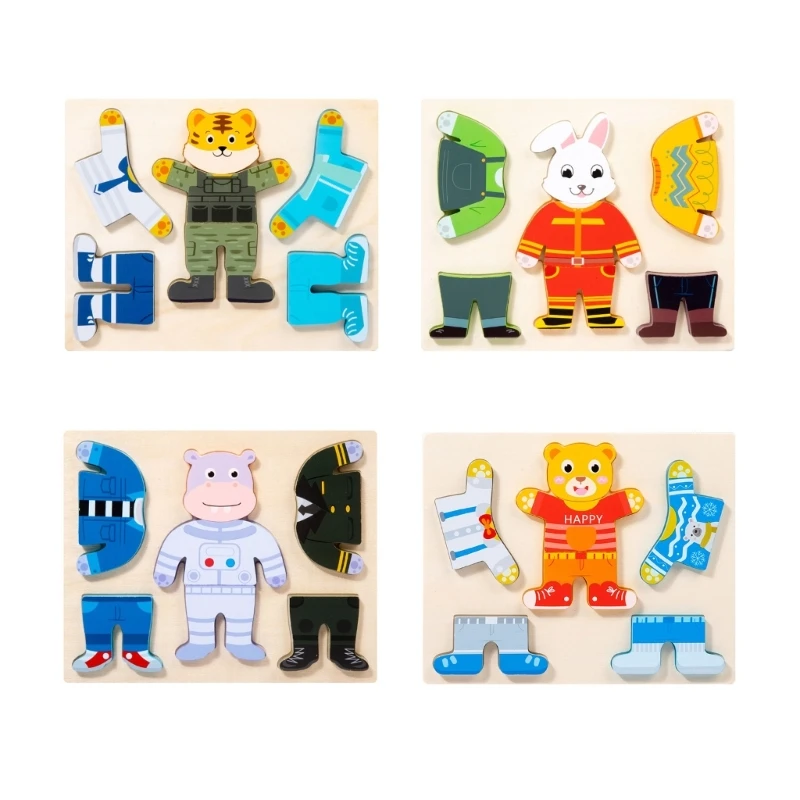 

Kids Wooden Puzzle Toy Cartoon Dress-Up Change Clothes Children Gift Set