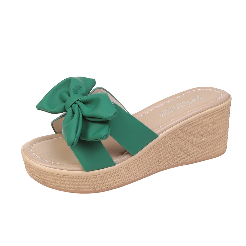 

Women's Open Round Toe Slipper Butterfly-knot 2022 Summer New Popular Thick Platform Fashion Comfy Casual Wedge Heel Slippers