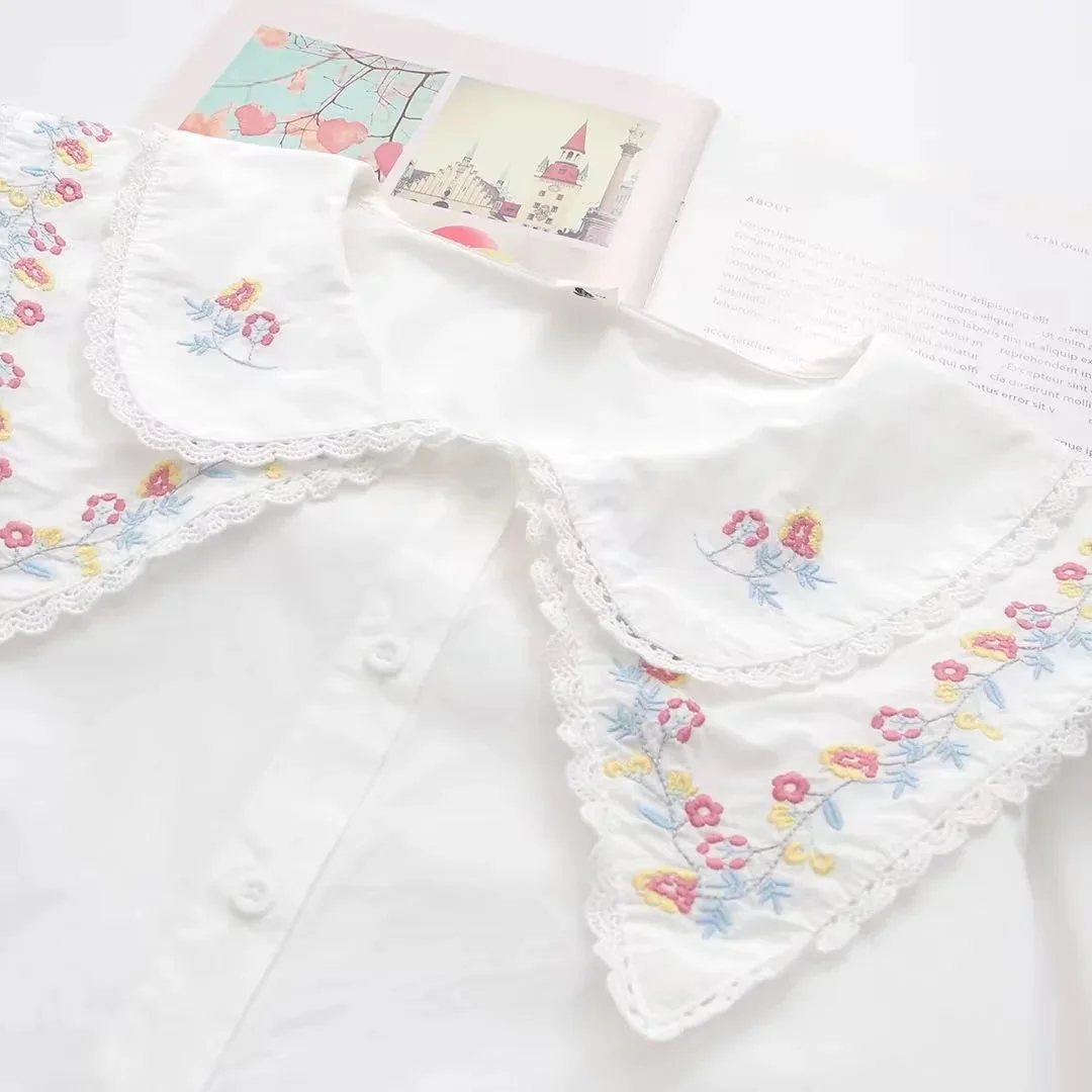 Новинка Весенняя хлопковая рубашка с вышивкой женские кружевные топы отложным