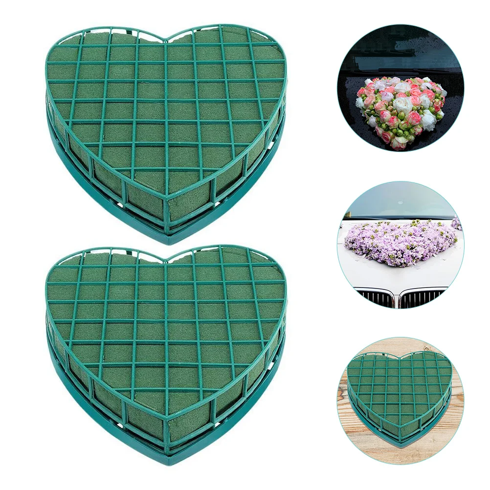 

2 Pcs Heart-Shaped Flower Mud Wedding Supply Green Decor Floral Tray Car Supplies Romantic DIY Arrangement Sucker Foam
