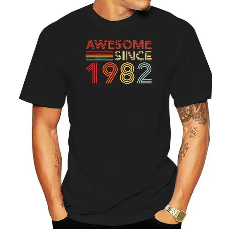 

100% Cotton Awesome Since 1982 40th Birthday Gifts 40 Years Old Men's Novelty T-Shirt Women Casual Streetwear Soft Tee Fashion
