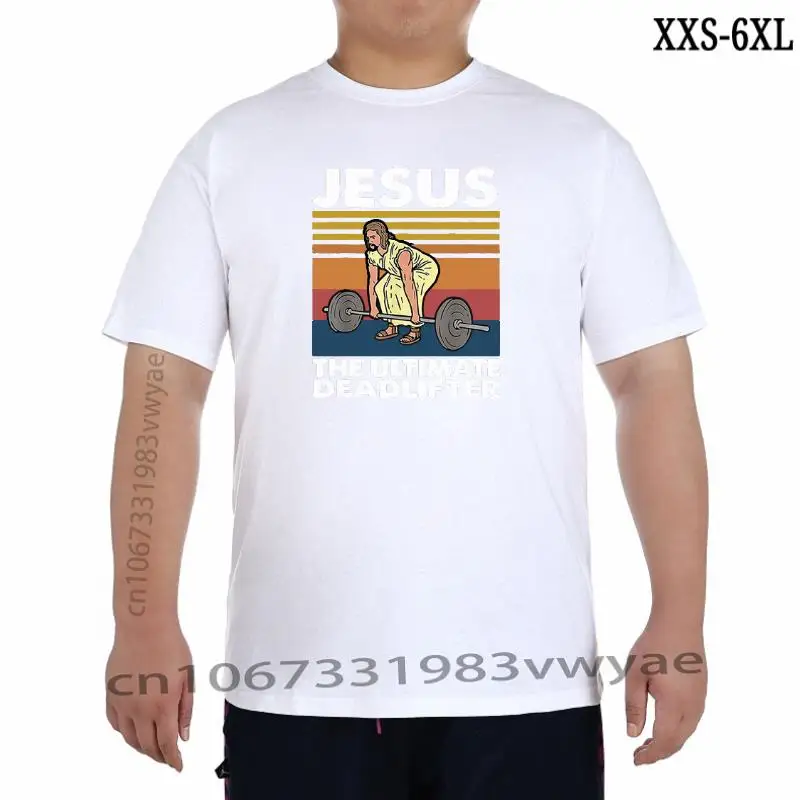 

Jesus The Ultimate Deadlifter Funny Vintage Gym Christian Summer 100% Cotton Clothing Short Sleeve Men TShirt Gifts Streetwear
