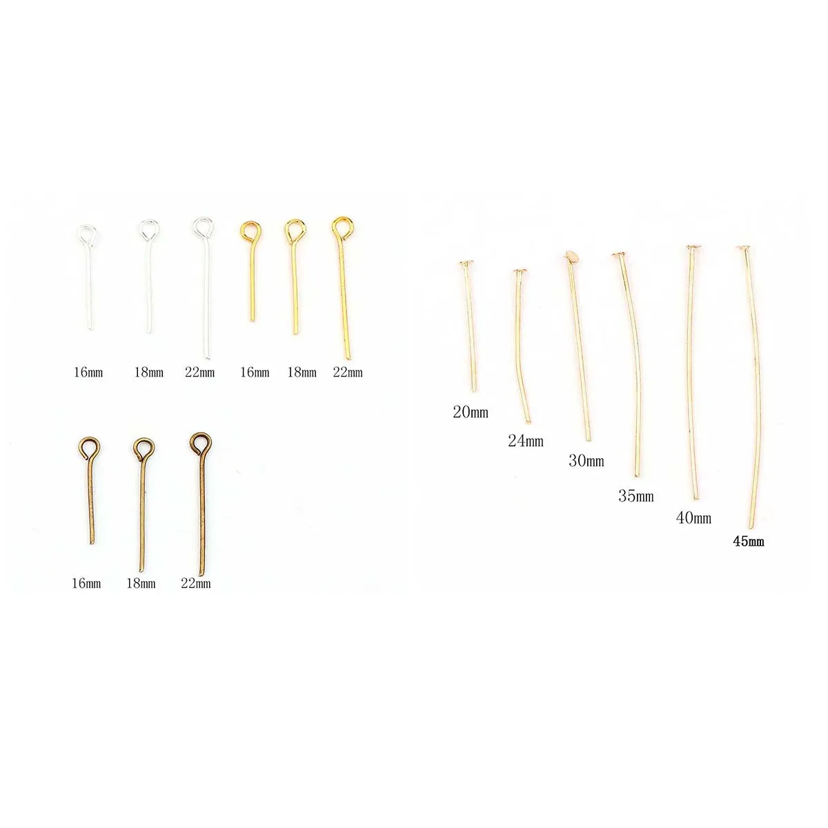 

1 Pack 8g 16/18/20/22/24/30/35/40/45mm Eye Head Pins Flat Head Pins 7 Colors Headpins For Jewelry Findings Making DIY Supplies