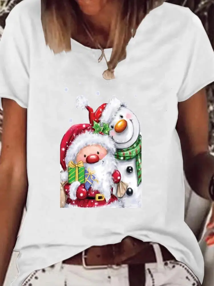 

Забавная трендовая футболка с изображением снеговика на новый год, одежда на Рождество, женская одежда, модная базовая футболка, топ с принт...