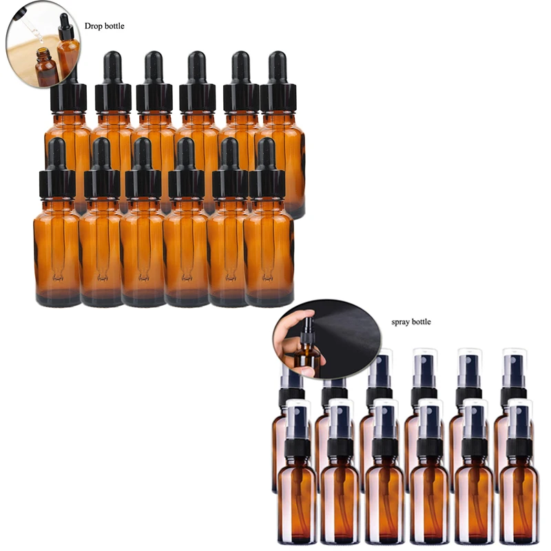 

12pcs 10ml 15ml 20ml 30ml 50ml 100ml Amber Essential Oil Glass Bottles with Dropper Aromatherapy Liquid Brown Pipette Bottles