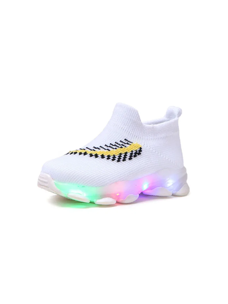Apring Summer Kids Sneakers Children Baby Letter Mesh Led Luminous Socks Sport Run Sneakers Shoes Sapato Infantil Light Up Shoes